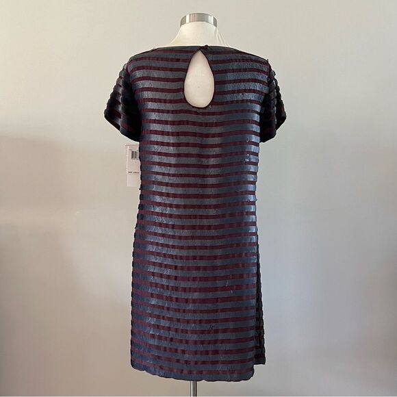NWT French Connection Mini Dress Maroon Navy Sequin Stripes 6 - Picture 3 of 12